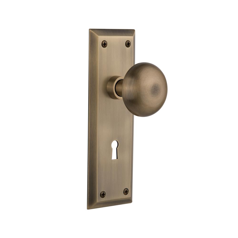 Nostalgic Warehouse NYKNYK Mortise New York Plate with New York Knob and Keyhole in Antique Brass